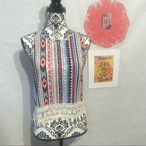 Xhilaration Aztec Crochet Race Back Tank Top - Picture 2 of 9